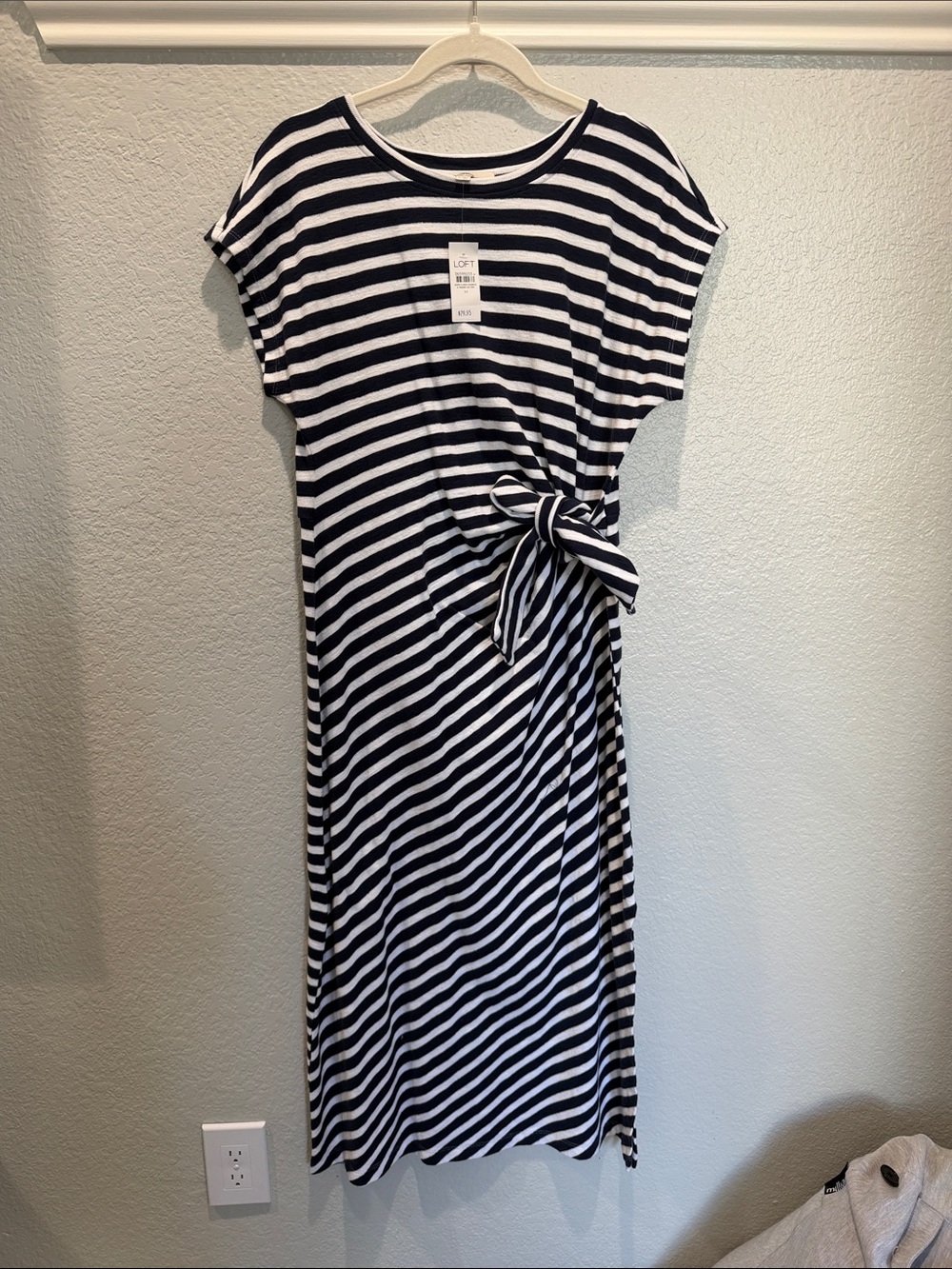 LOFT Black & White Striped Tie-Waist Maxi Dress NWT